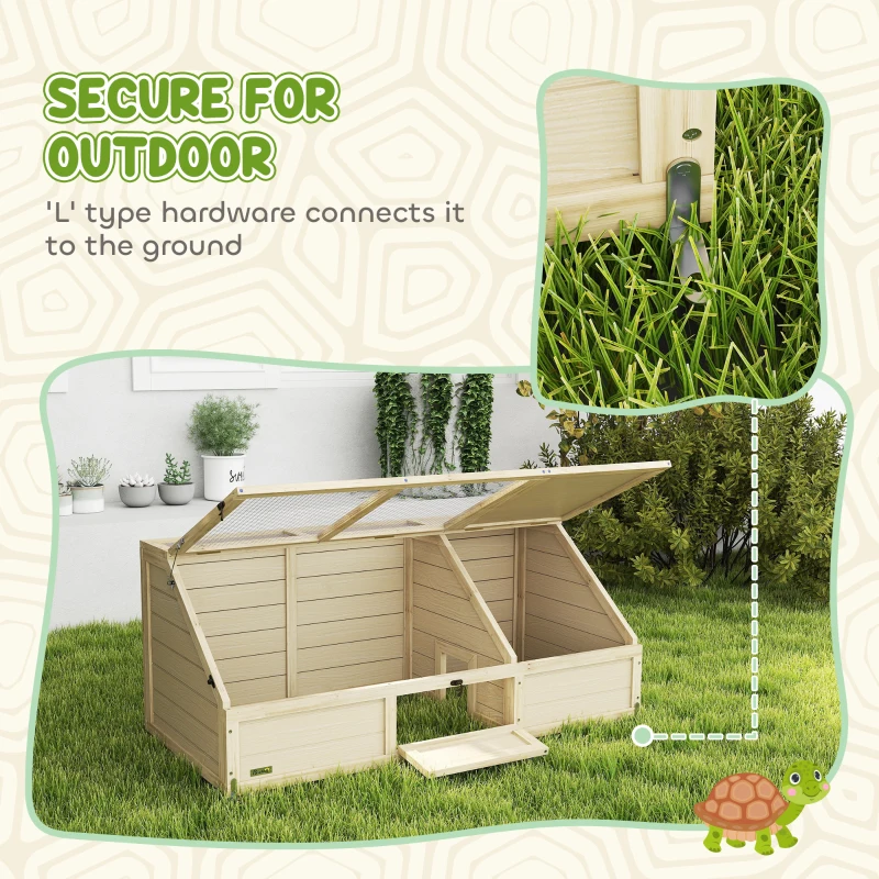 PawHut Skrzynka dla żółwi, wybieg zewnętrzny, design bez dna, łatwo otwieralny, domek dla żółwi, naturalny