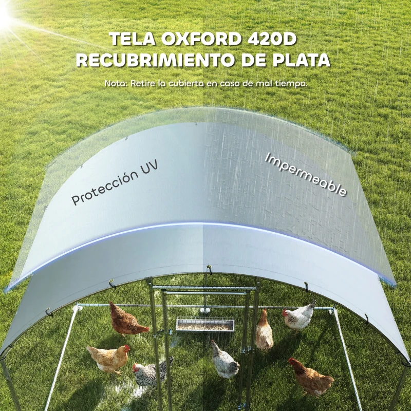 PawHut Gallinero para Exterior 2,8x1,7x1,9 m Cubierta de Tela Oxford Anti-UV Impermeable Pestillos para 5-8 Gallinas Plata