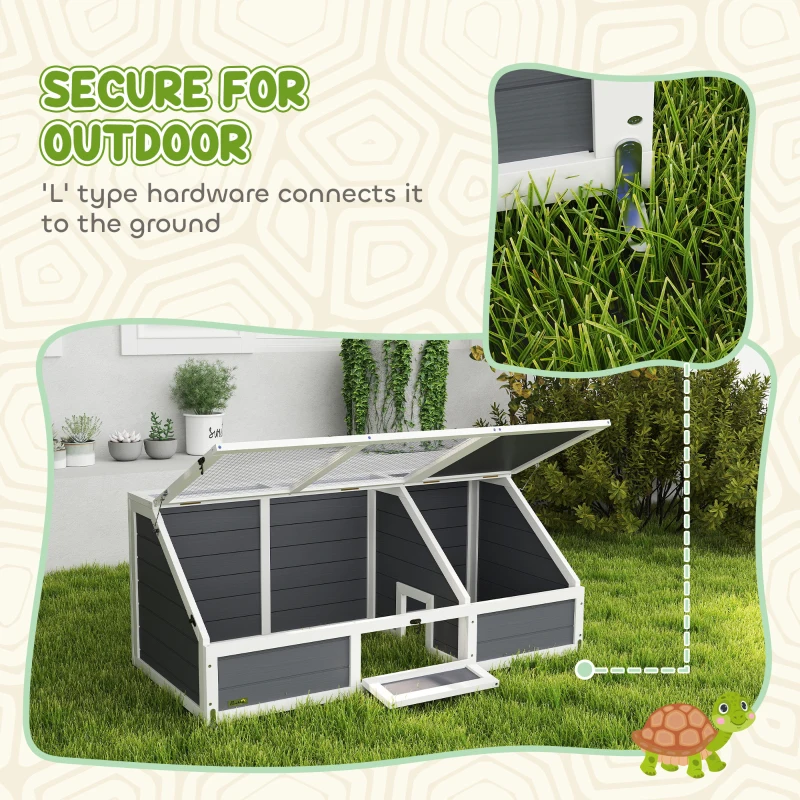 Drewniany domek dla żółwi, z 2 głównymi budynkami, Szary