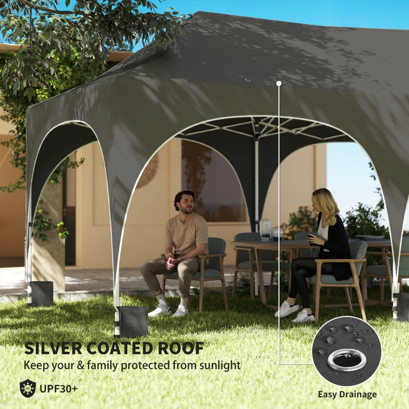 Outsunny 3 x 6m Pop Up Gazebo Shelter with Sides, 6 Sandbags, Peak Top Garden Party Tent Marquee with Carry Bag, Dark Grey