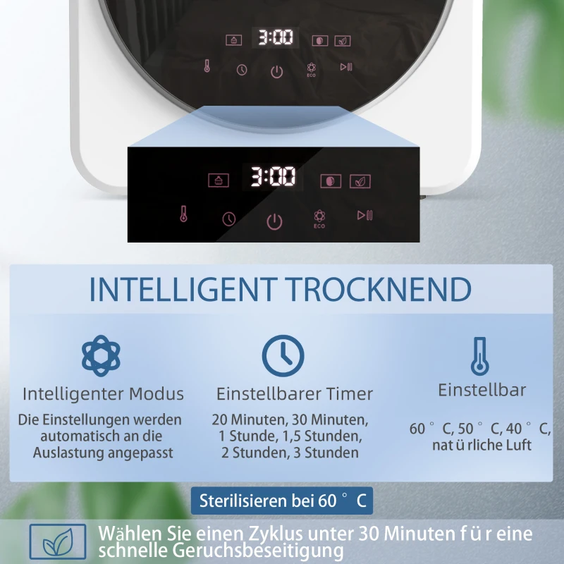 HOMCOM Luchtafvoerdroger, 4 kg voorlader-wasdroger met roestvrijstalen trommel, 800W compact vrijstaand, wit