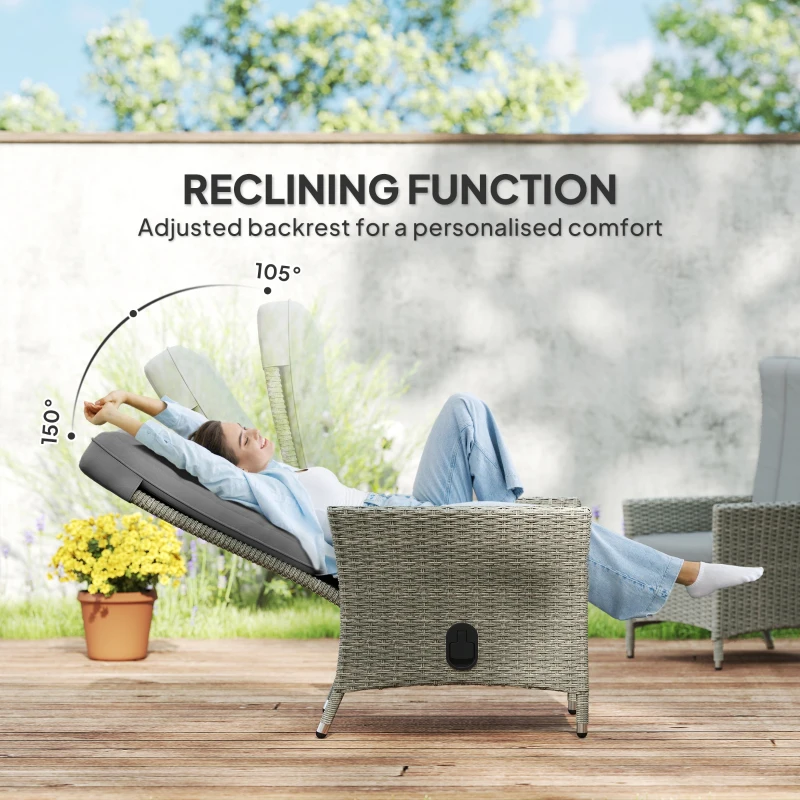 Outsunny 105°-150° Reclining Rattan Chair - Grey