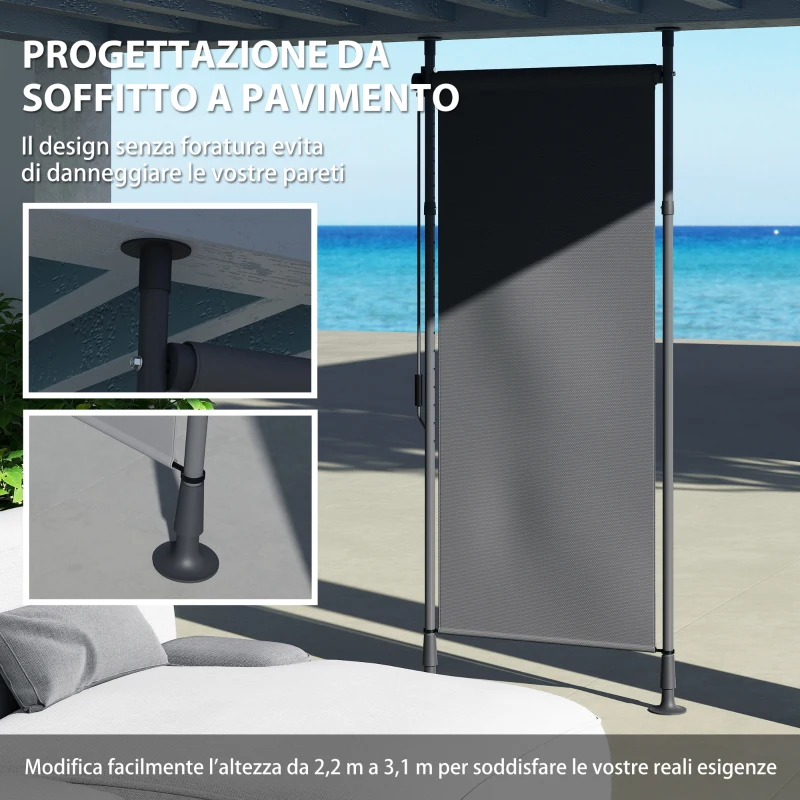 Outsunny Tenda manuale retrattile autonoma lunghezza regolabile manovella montaggio senza foratura metallo alluminio poliestere grigio scuro