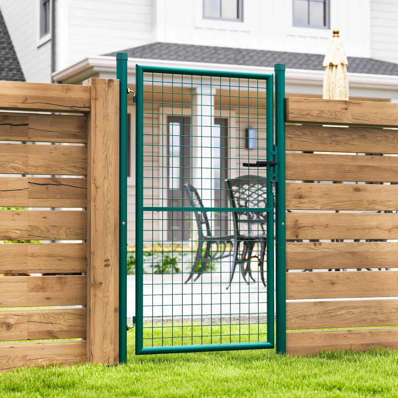 Outsunny Portillon de jardin en acier 97 x 200 cm portail de jardin avec serrure, clés et poignée, vert