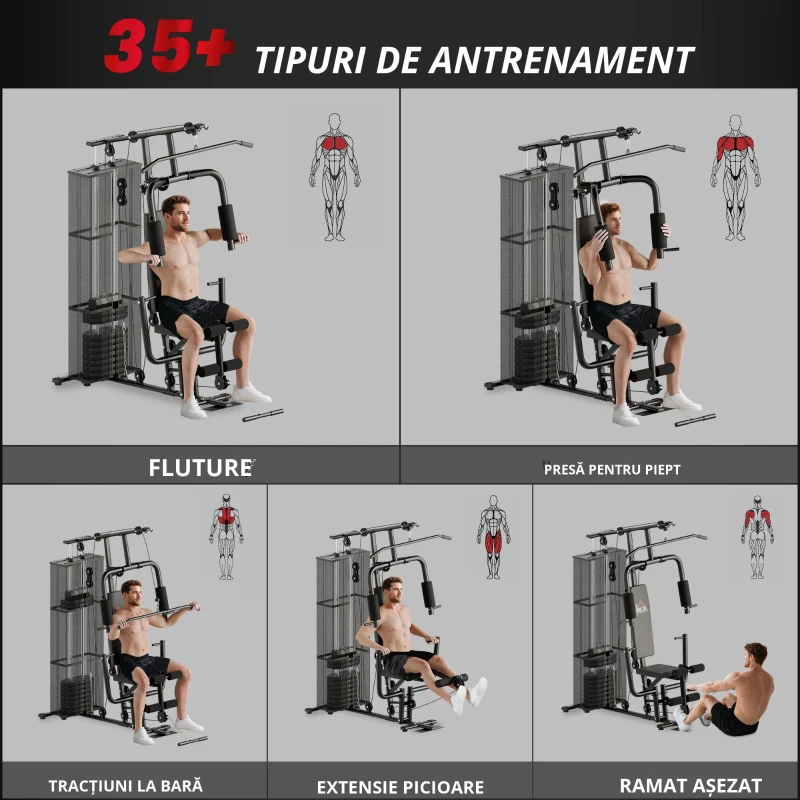 HOMCOM Statie de fitness Multifunctionala pentru Sala si Casa, din Otel 150x110x210cm Negru