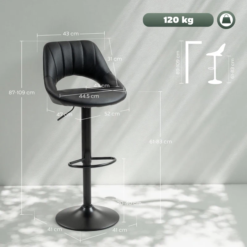 HOMCOM Set of Two Faux Leather Bar Stools - Black