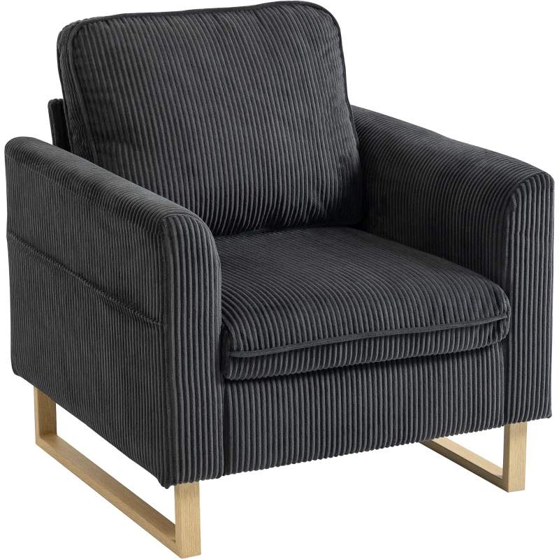 HOMCOM Accent Chair with Pocket Spring, Modern Industrial Armchair with Metal Legs for Livingroom Dark Grey