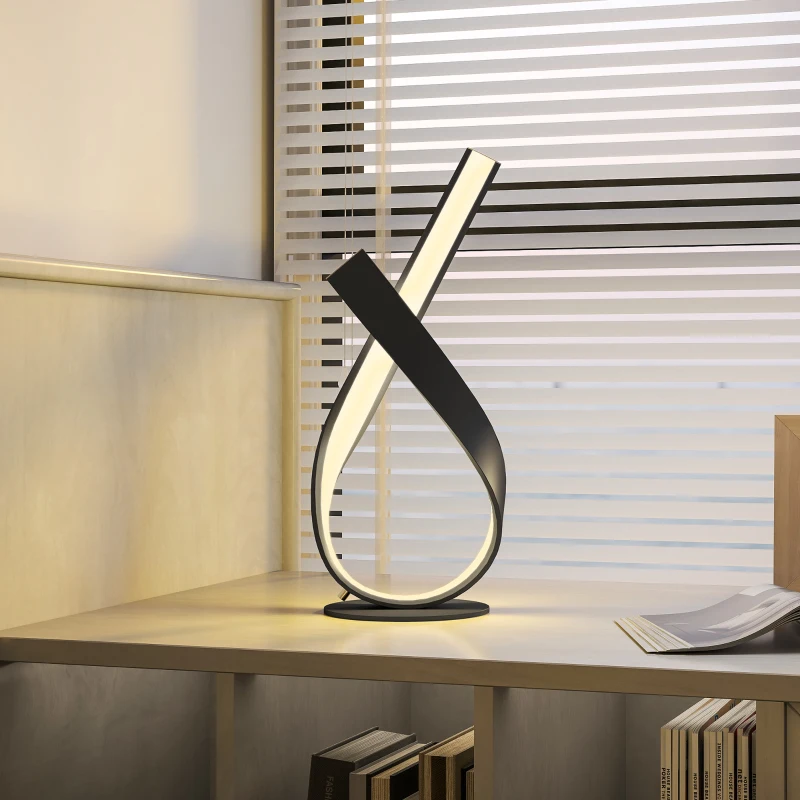 HOMCOM Lampe à poser design contemporain - lampe de table design spirale - dim. 21L x 15l x 43H cm - alu. noir LED blanc chaud
