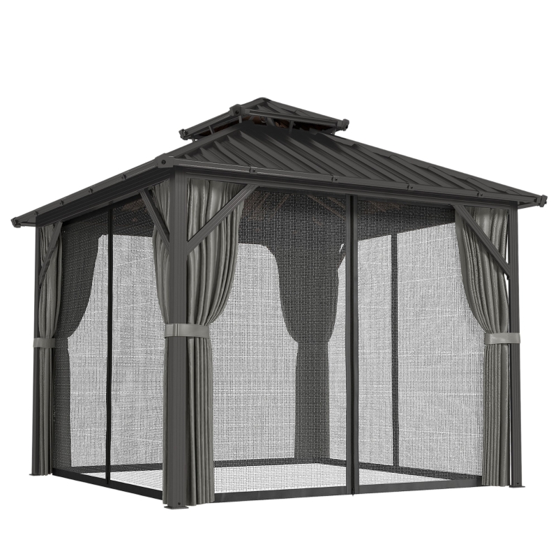 Outsunny Pavillon 3 x 3 m mit Hartdach, Aluminiumrahmen und zweiteiligem Dach aus feuerverzinktem Stahl, Dunkelgrau