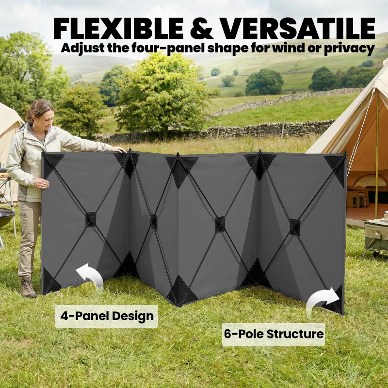 Outsunny Camping Windbreak Pop Up Windbreaker Blocker with Ropes Pegs for Beach Caravan Outdoor 480 x 120 cm