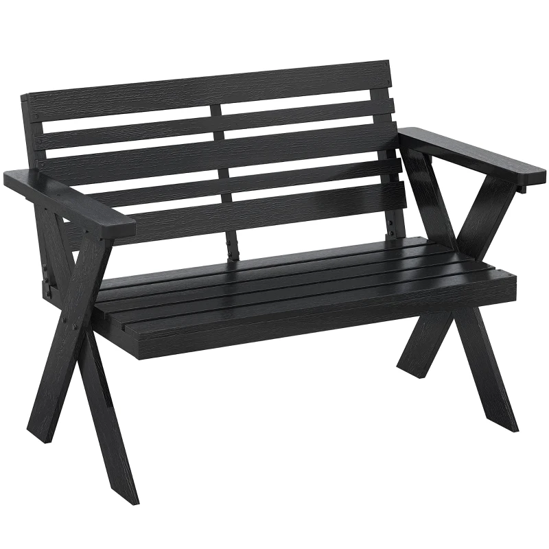 Outsunny 2 Seater Wooden Garden Bench, Slatted Patio Bench with Armrest and Backrest, Black