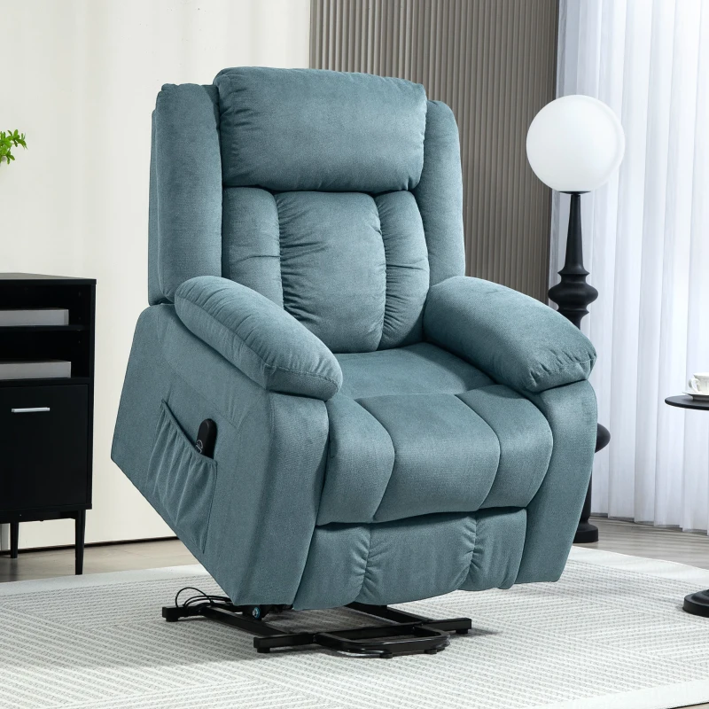 HOMCOM Sillón Relax Reclinable Eléctrico Levanta Personas con Puerto USB Control Remoto Asiento Ancho Reposapiés Azul