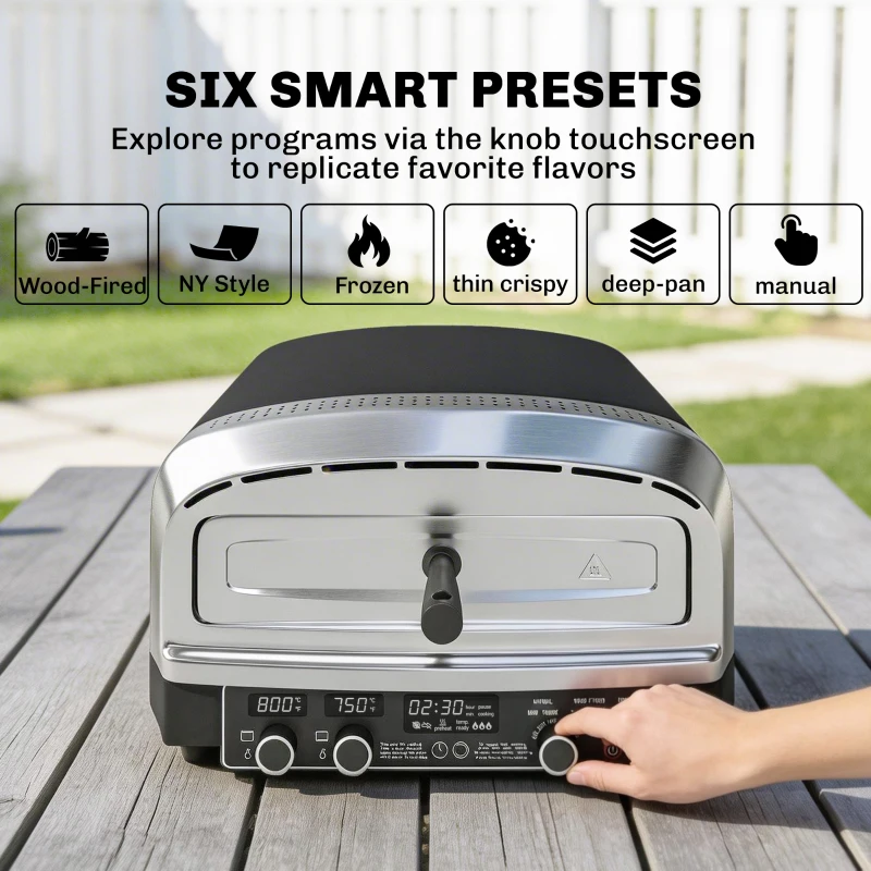 Outsunny Outdoor Pizza Oven Dual Heat Control 6 Presets Electric Pizza Maker with 37 cm Stone and Peel
