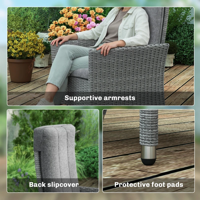 Outsunny 105°-150° Reclining Rattan Chair - Light Grey