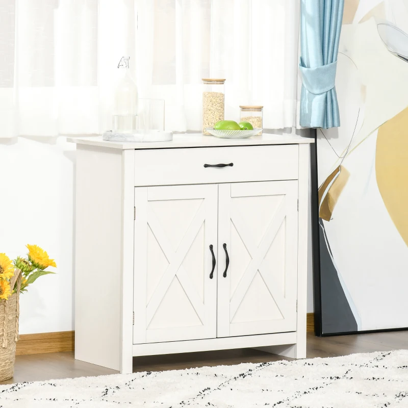 HOMCOM Sideboard, Aufbewahrungsmöbel mit Schublade, 2 Scheunentüren und verstellbarem Regal, 80 x 39,7 x 80 cm, weiß