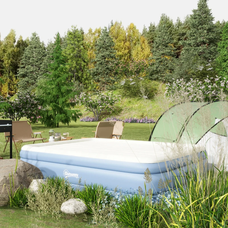 Outsunny Matelas autogonflant de camping lit gonflable pliable 2 personnes - pompe intégrée  surface floquée gris clair et bleu