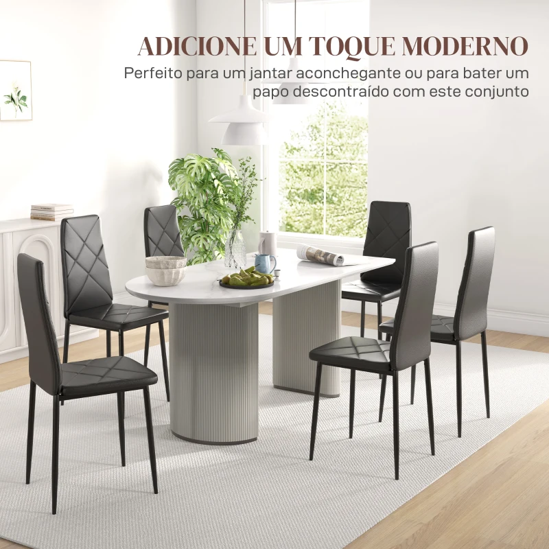 HOMCOM Conjunto de 6 Cadeiras de Sala de Jantar Estofadas em Couro Sintético com Encosto Alto e Pés de Aço 41x50x97 cm Preto
