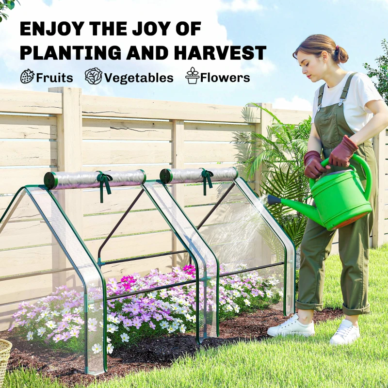 Outsunny Szklarnia z oknem na zamek błyskawiczny, odporna na zimę, folia ze stalową konstrukcją 180 x 90 x 90 cm, przezroczysta