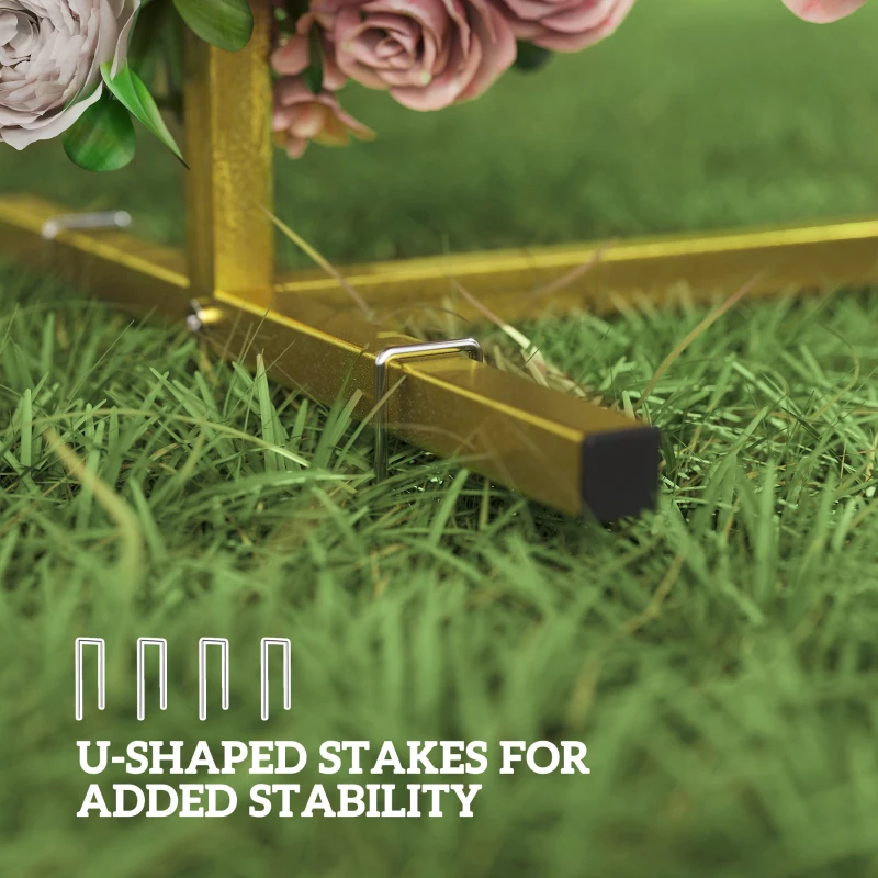 Outsunny Wedding Arch Backdrop Stand, Square Metal Arch Frame with U-shaped Stakes, Gold Wedding Arch, 6.6 FT