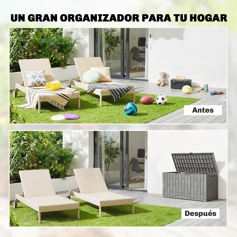 Outsunny Arcón Exterior Capacidad 227L Baúl de Almacenaje Exterior Resistente al Agua y a los Rayos UV con Cerradura Gris