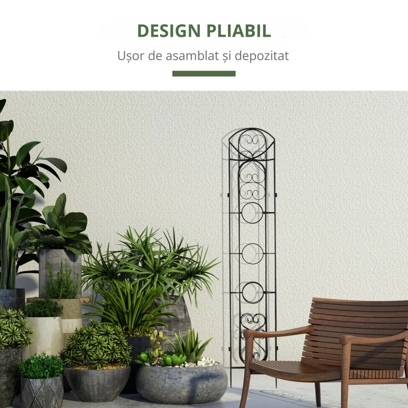 Outsunny Suport vertical pentru plante, pliabil cu 5 ghivece pentru exterior, din metal, 82x12.5x150cm, negru