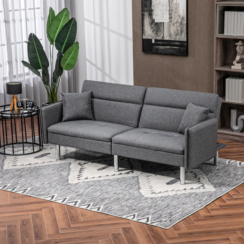 HOMCOM Canapé-lit convertible 3 places dossier inclinable 3 positions avec 2 coussins grand confort 189 x 91 x 84 cm gris