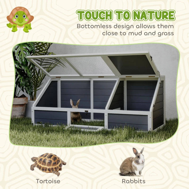 Drewniany domek dla żółwi, z 2 głównymi budynkami, Szary