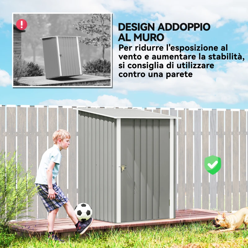 Outsunny Casetta da Giardino Porta Attrezzi in Acciaio Galvanizzato con Porta, 100x104x160 cm, Grigio Chiaro
