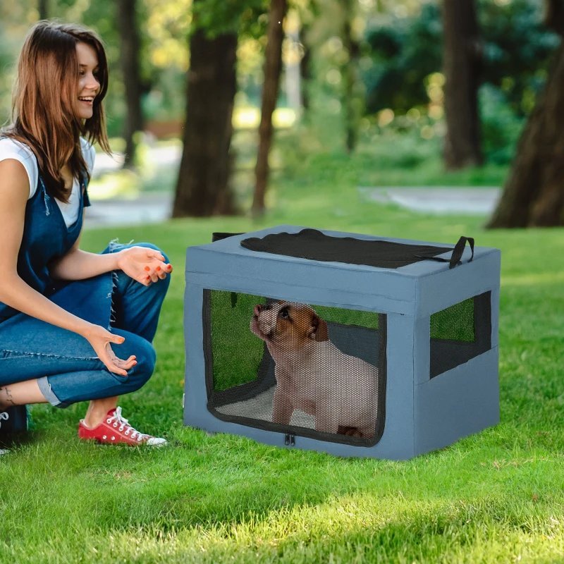 PawHut Sac de transport pliable pour animaux de compagnie avec poignée tissu en maille 69 x 51 x 51 cm bleu noir