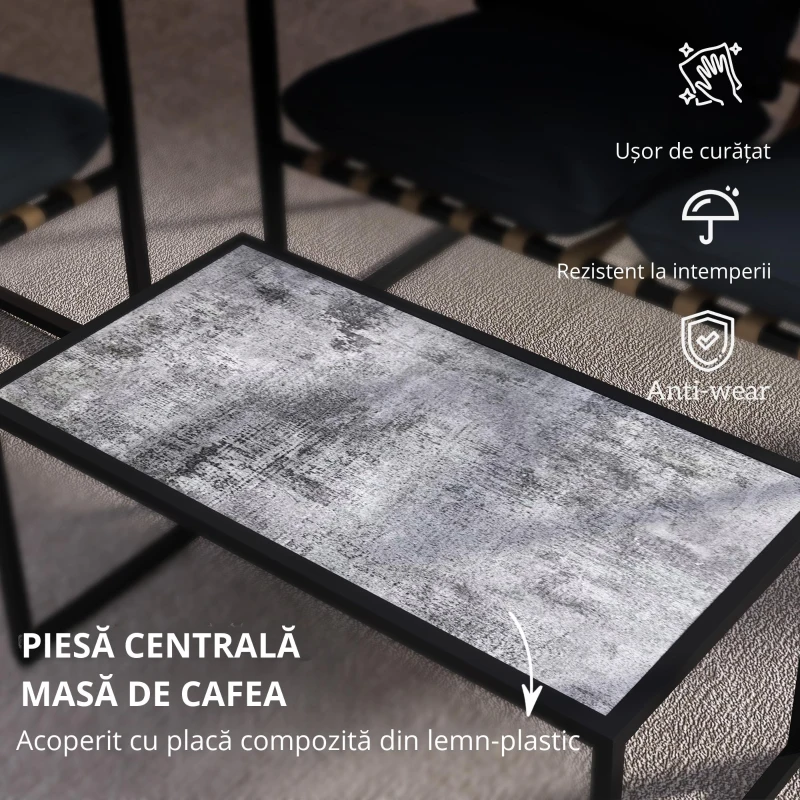 Outsunny set mobilier grădină 4 piese, 2 fotolii, canapea 2 persoane, masă, perne incluse, gri