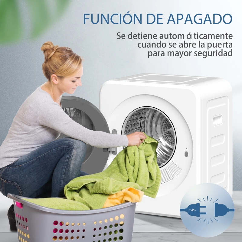 HOMCOM Secadora de Evacuación de 4kg 800W con Función Esterilizar Temporizador Pantalla LED Táctil Tambor Inox Blanco
