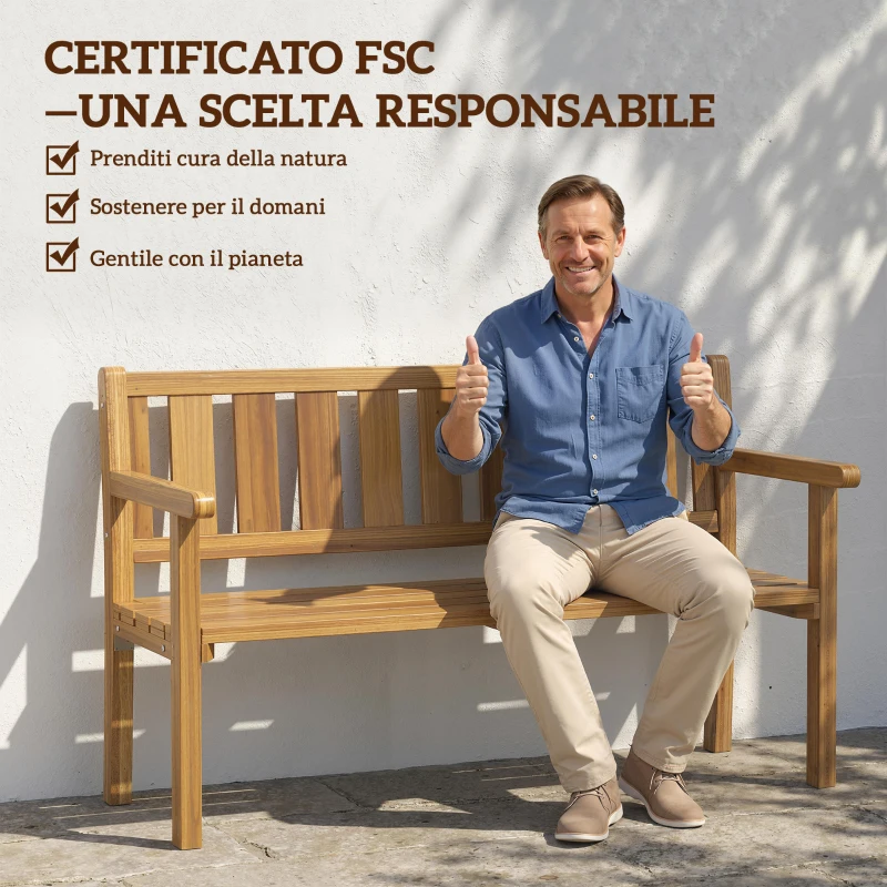 Outsunny Panchina da Giardino da 2 Posti Legno di Abete a Doghe, 150x57x93 cm, Color Teak