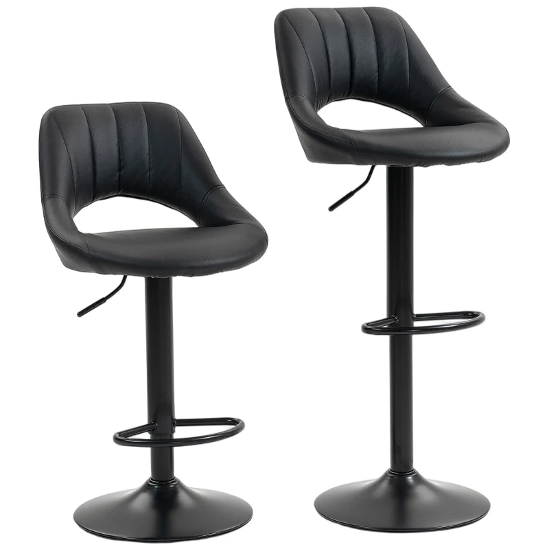 HOMCOM Set of Two Faux Leather Bar Stools - Black