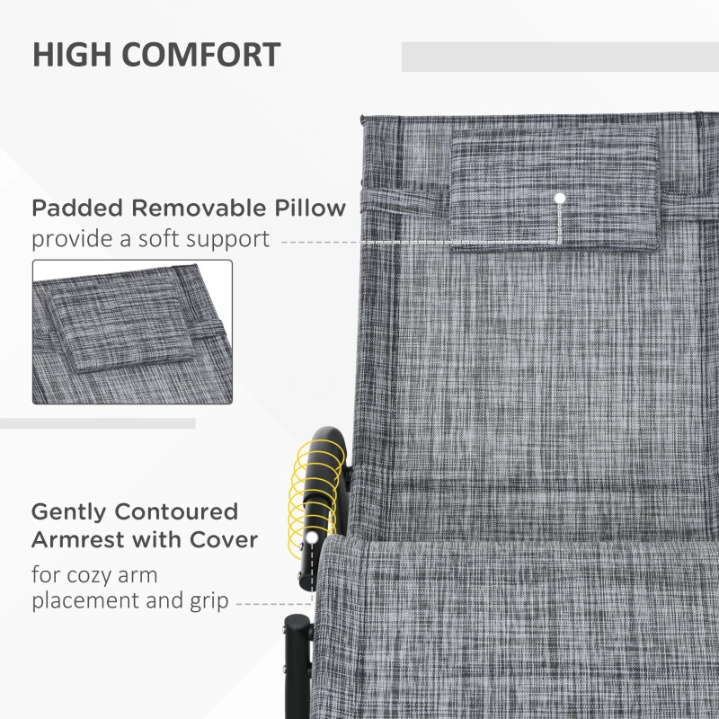 Outsunny Fotel bujany ogrodowy Leżak, w tym Poduszka pod głowę, 155 cm x 61cm x 88 cm, Szary