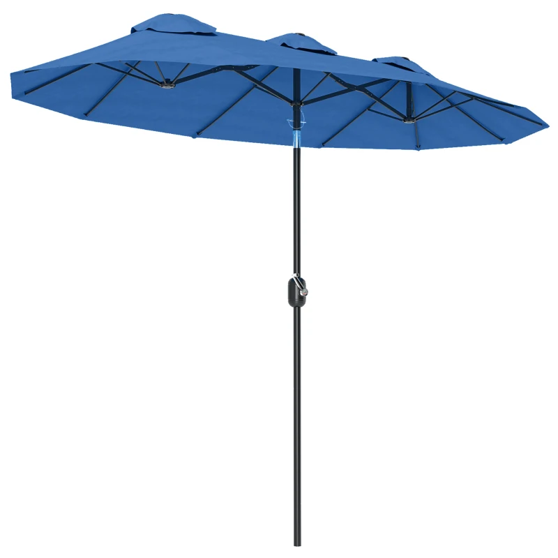 Outsunny parasol ogrodowy, regulowany, z korbką, wiatrochron, poliester + stal, granatowy, 285 x 147 cm