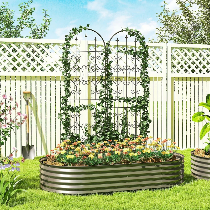 Outsunny Lote de 2 Soportes para Plantas Trepadoras, Enrejado de Jardín, para Verduras, Vides, Flores, en Metal, 50 x 180 cm, Negro