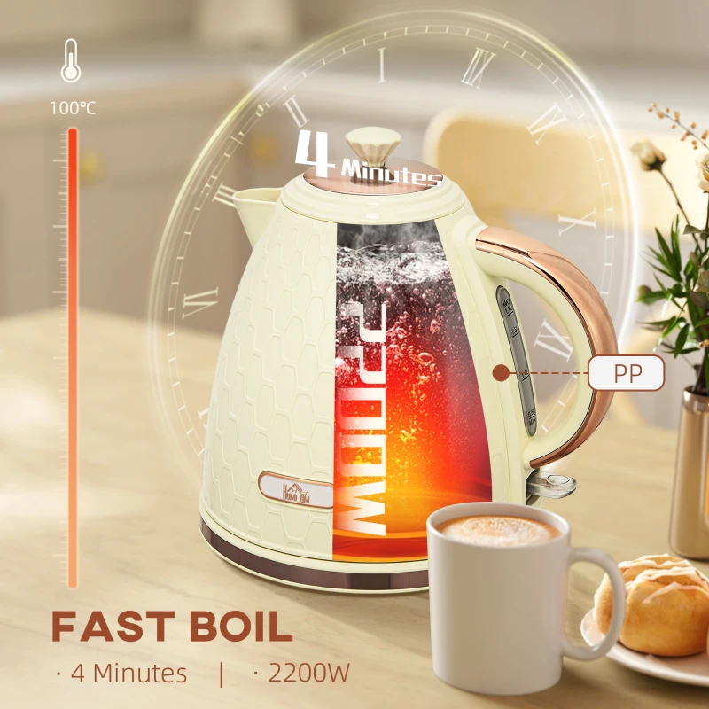 HOMCOM Czajnik, 2200 W, okno, filtr, szybkowar, Beżowy