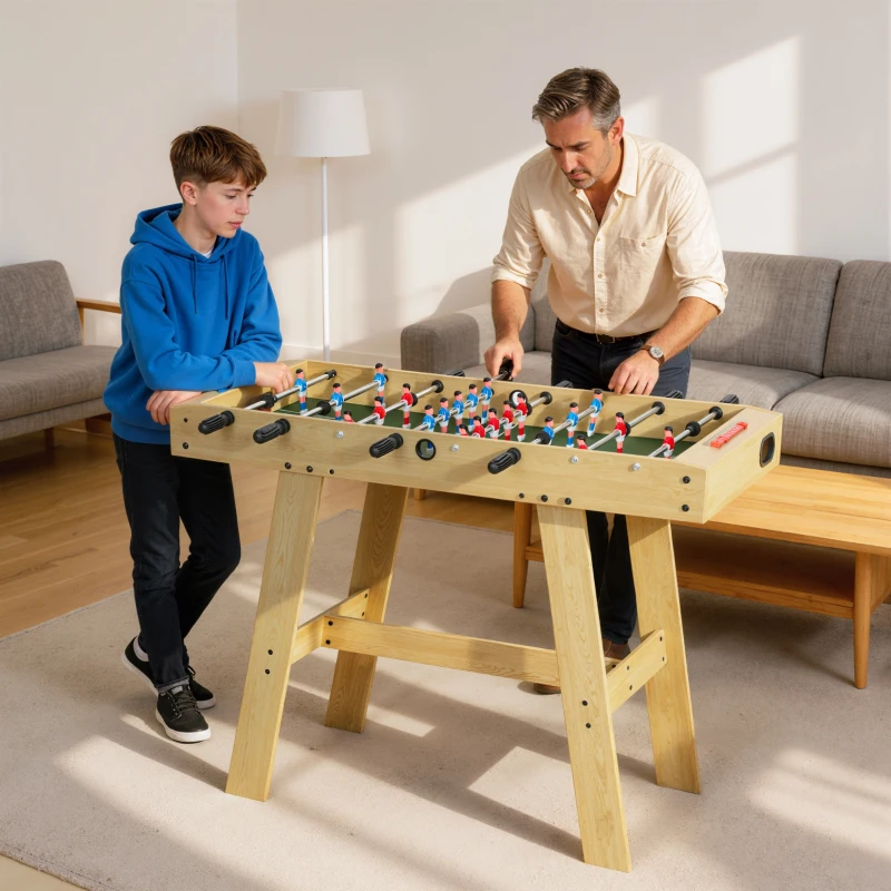 SPORTNOW Futbolín pentru Copii din Lemn Masă de futbolín cu 2 Marcatoare 8 Mânere și 22 Jucători 114x78x88 cm Natural