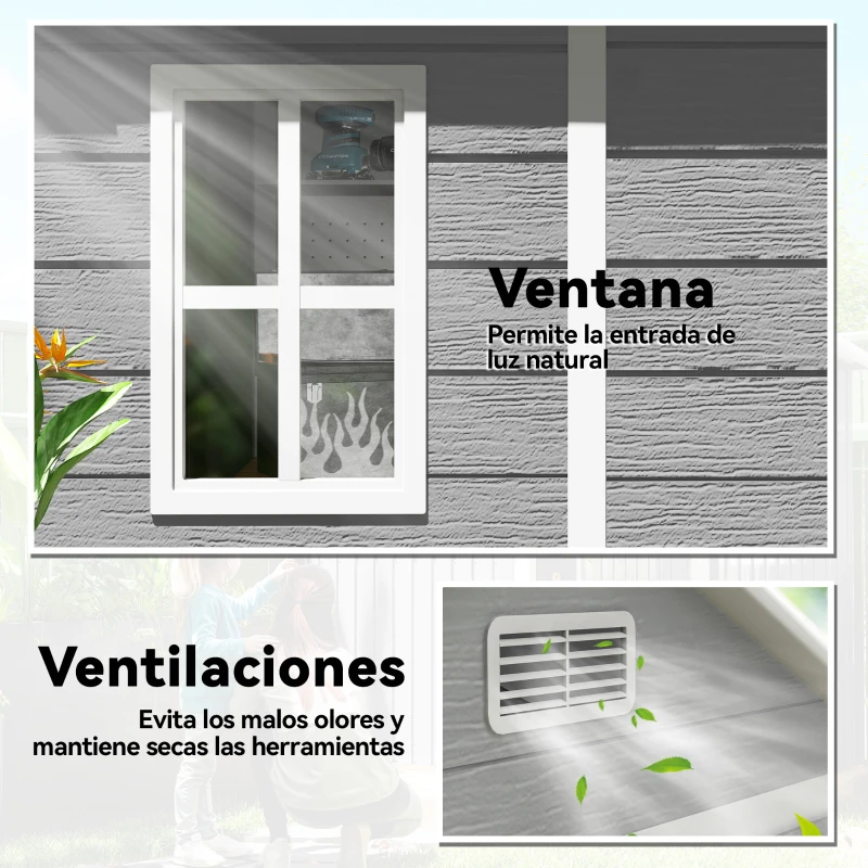 Outsunny Caseta de Jardín Exterior 182x151x219 cm con Suelo Puerta Cerrada y Techo Inclinado para Almacenar Herramientas Gris