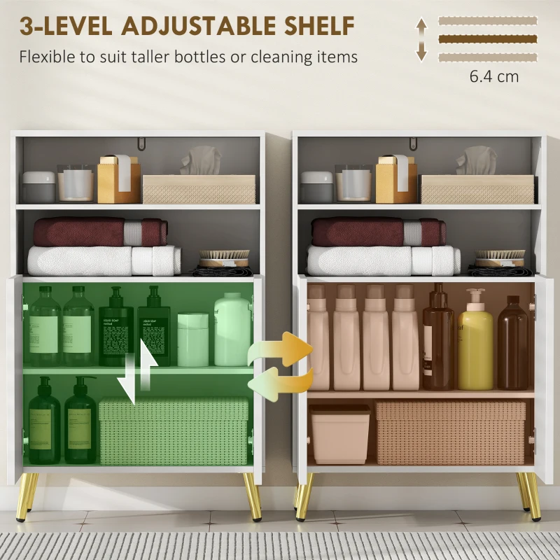 HOMCOM Szafka Łazienkowa, Komoda do Pomieszczeń, Drzwi Soft-Close, 2 Otwarte Regały, MDF, Biała