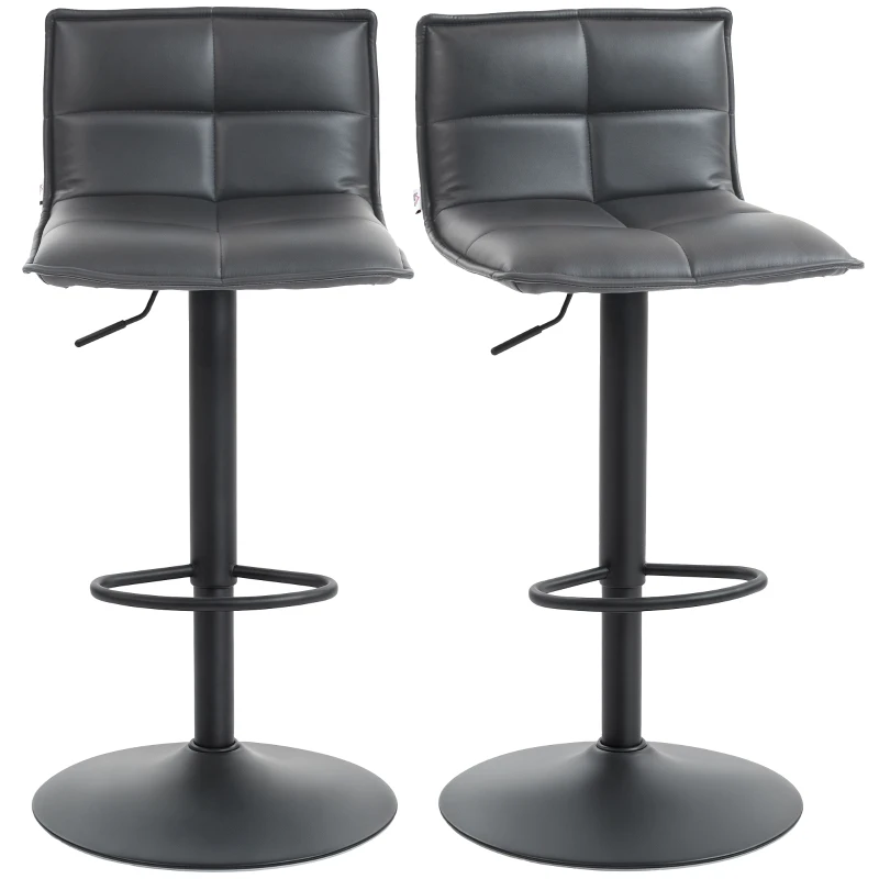 HOMCOM Set of Two Modern Faux Leather Bar Stools - Dark Grey