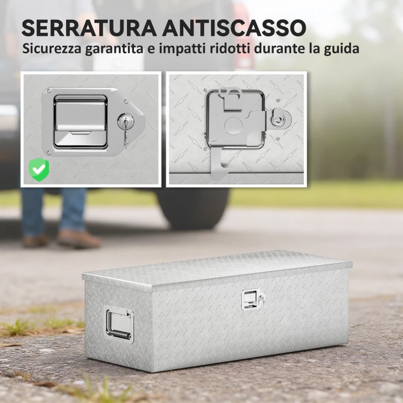 HOMCOM Cassetta degli Attrezzi da 43L in Alluminio con Serratura, 2 Chiavi e Maniglia Laterale, 76.2x33x24.4 cm, Argento
