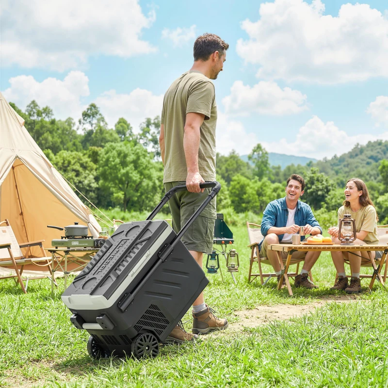 Outsunny Elektrische Auto-Kühlbox 40L mit Doppelzone, App-Steuerung, Teleskopgriff, -20℃ bis 20℃, Schwarz