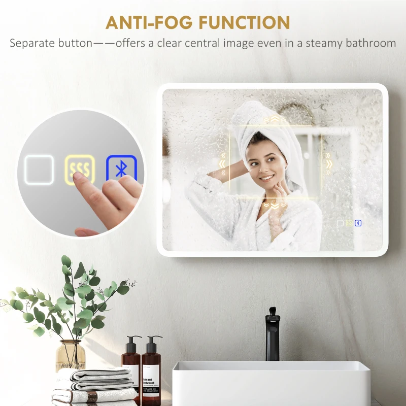 HOMCOM 80 x 60cm LED Bathroom Mirror, with Bluetooth - Silver Tone