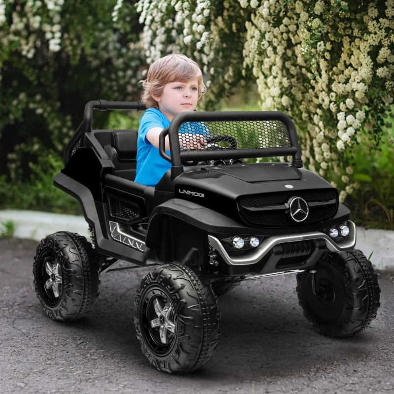 HOMCOM Voiture électrique 4x4 pour enfants de 3 à 8 ans Mercedes-Benz Unimog avec télécommande roues suspendues klaxons noir