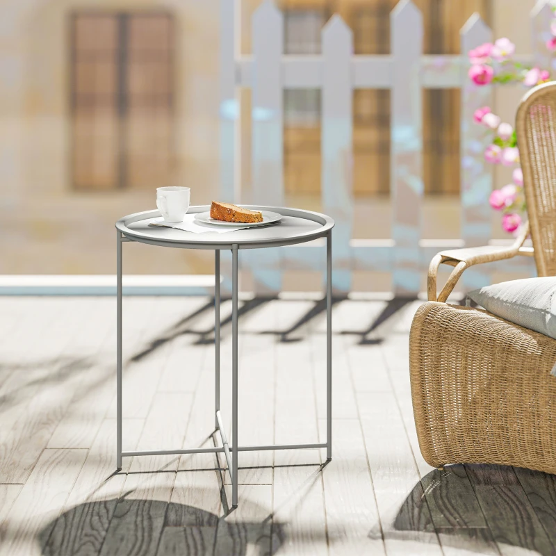 Outsunny Steel Removable Tray Top Garden Table - White