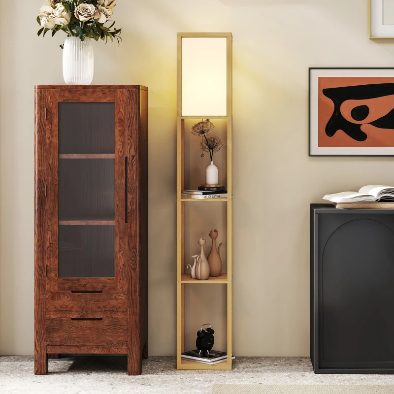 HOMCOM Lampadaire avec étagères de rangement Douille E27 pour Salon Chambre Bureau Naturel