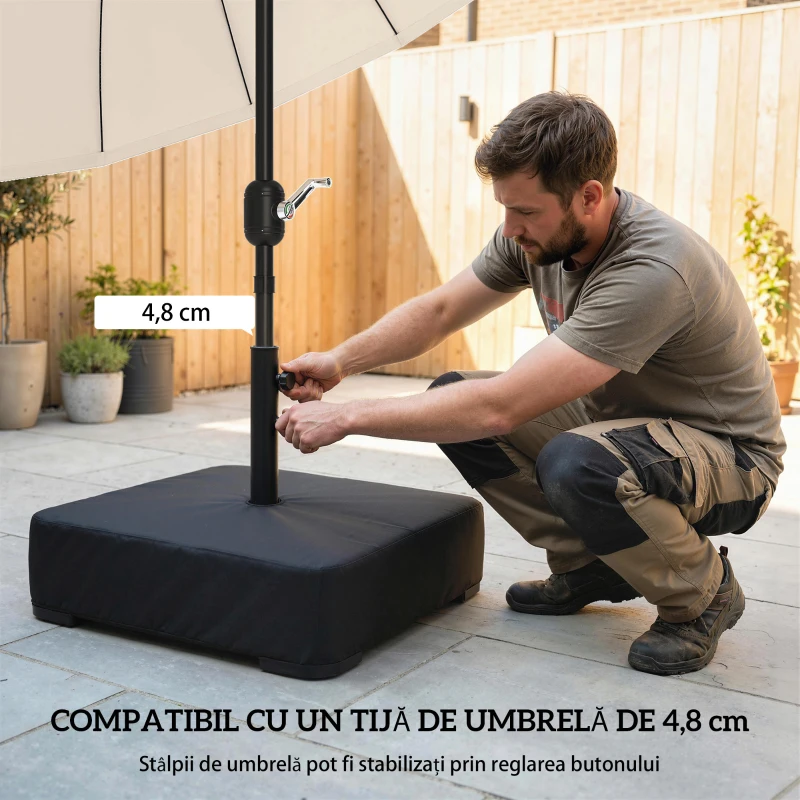 Outsunny Bază pentru Umbrelă Reumplibilă cu Nisip 80 kg/Nisip Umed 90 kg, pentru Tije de Ø48 mm, Negru