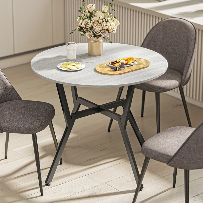 HOMCOM Dining Table, Round Kitchen Table with Black Legs, Anti-slip Foot Pads for Living Room, Dining Room 90 x 76 cm, Grey