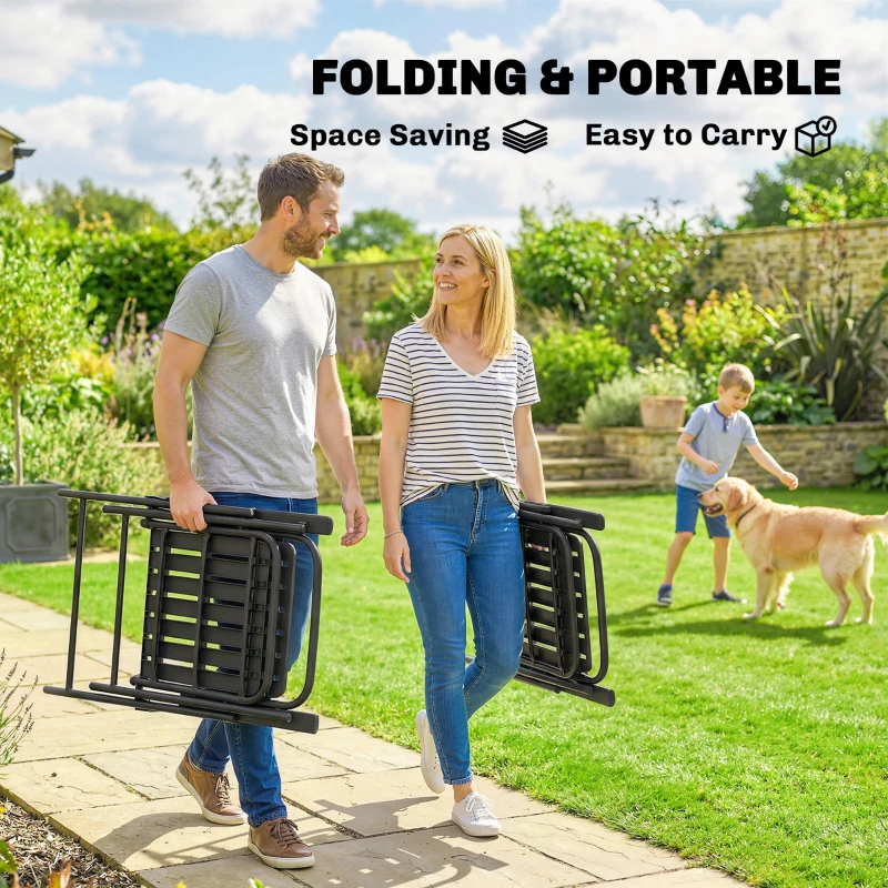 Outsunny Folding Garden Chairs, Garden Dining Chairs with Plastic Slatted Seat Back, Armrests, Steel Frame, Set of 4, Black